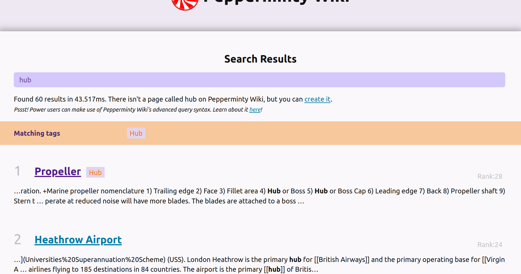 Screenshot showing the search page with the default theme in light mode